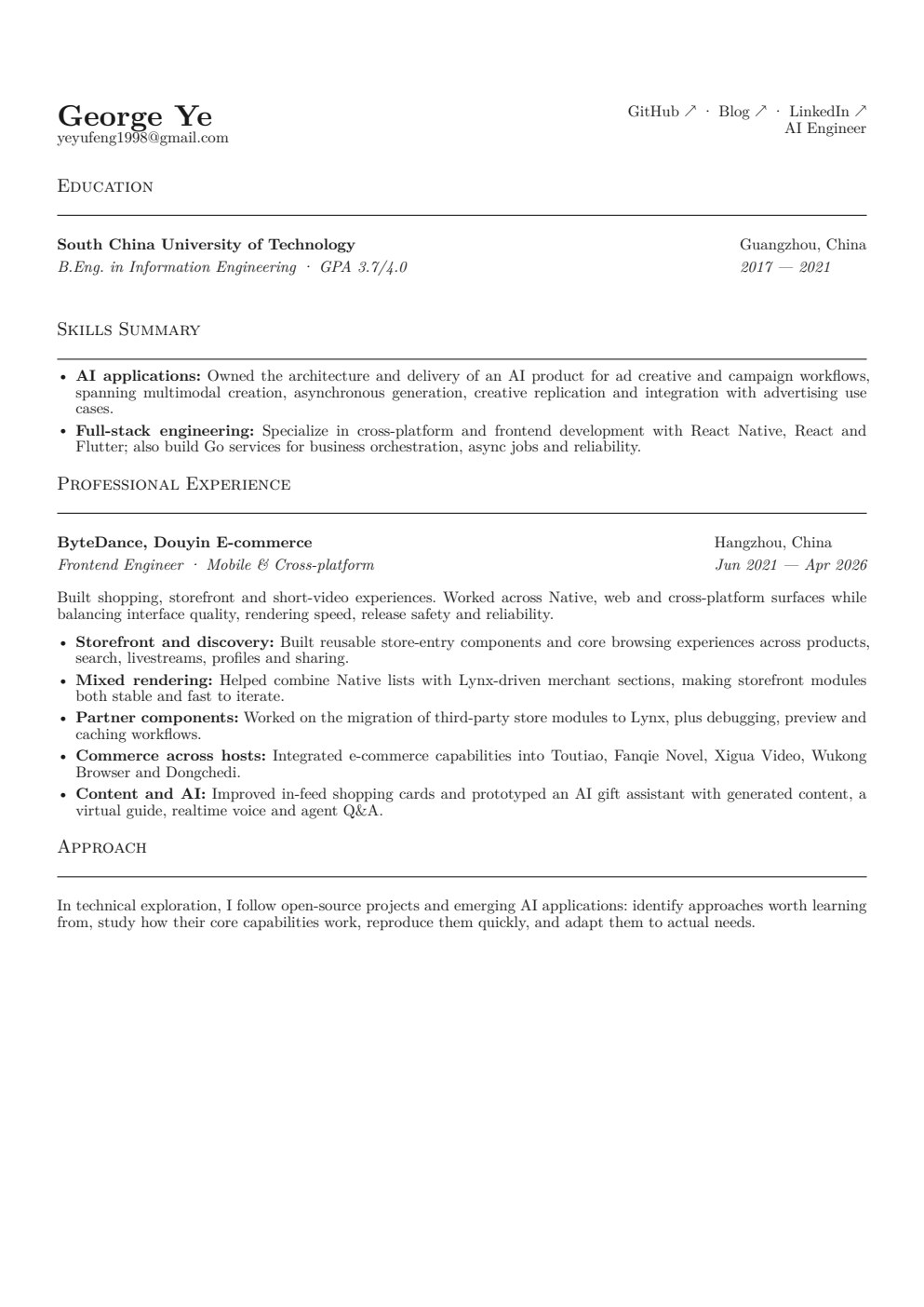 Résumé page one: education, skills and professional experience